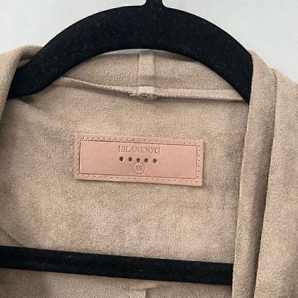 Blank NYC Tan Faux Suede Jacket Womens XS Waterfall Draped Minimalist Urban Luxe - Picture 10 of 10